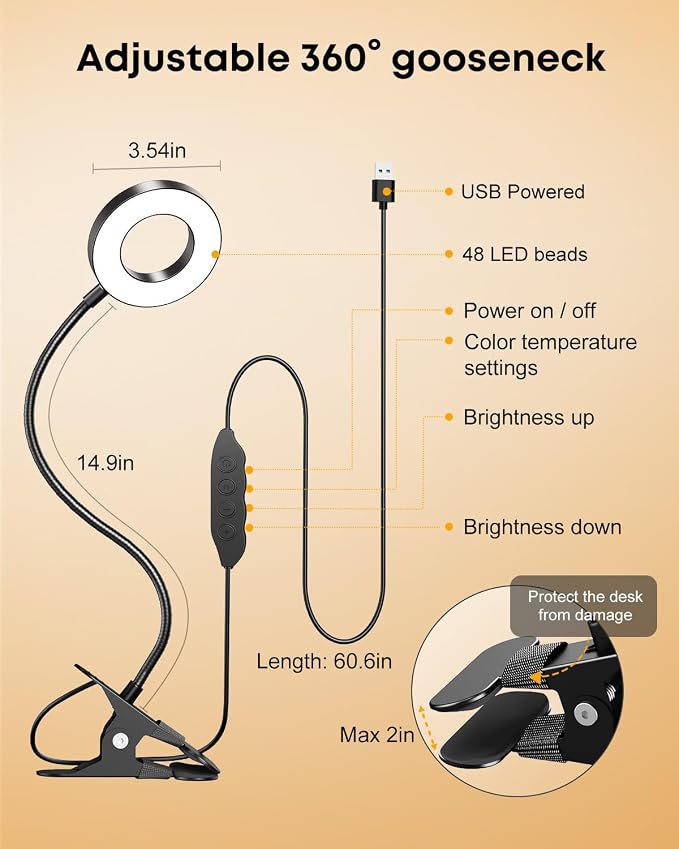 Clip on Light 5W Desk Lamp, Eye Caring Reading Light - Image 7