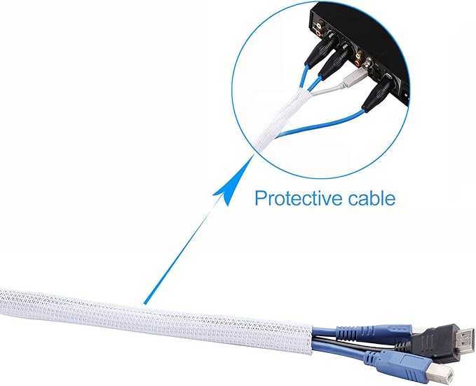 QCSIW 1/2 inch x 50ft Split Sleeve Wire Loom Tubing - Durable Cord Protector for USB, Power Cords, Audio/Video Cables | Chew-Proof Cable Sleeve to Protect Pets & Wires | Easy Installation, White