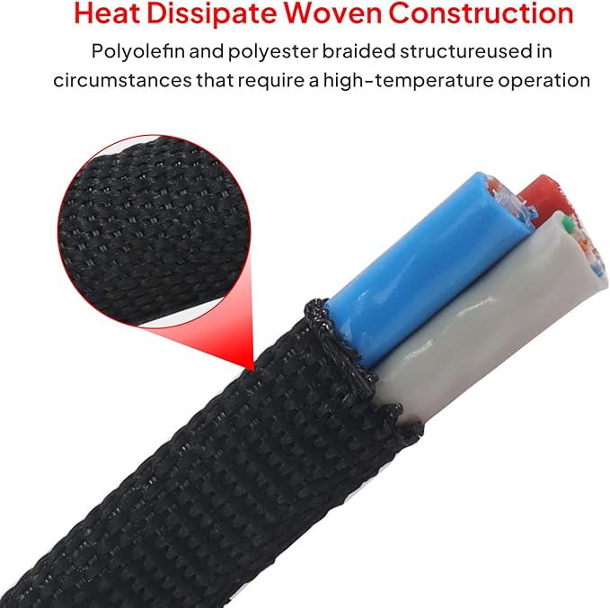 Sonoreboom 2 in 1 Heat Shrink Braided Sleeving Fabric Tubing-Ideal fit Irregular Shape Hose/Cable/Wire (1-1/8"(29mm), 14FT)