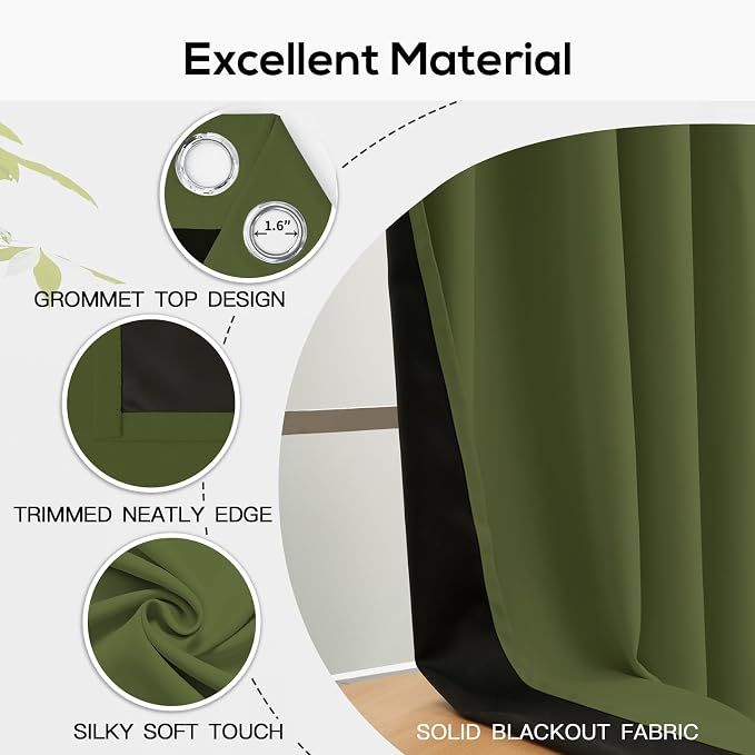 Yakamok Olive Green Blackout Curtains 84 inches Long - Image 4