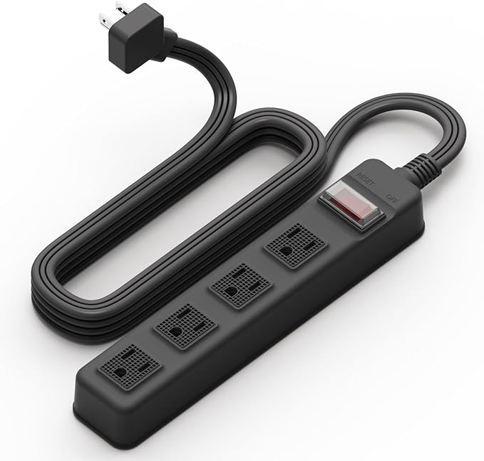 S.O.V Splashproof IPX4 Power Strip, Patented Zero-Current Auto Shut Off, ETL Listed, 4-Outlet Flat Plug, Black, 10ft Cord