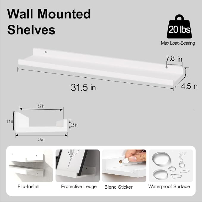 White Floating Shelves for Wall Decor, 32 in Shelf - Image 3