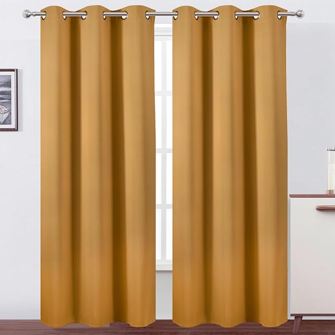 Mustard Yellow Thermal Blackout Curtains/38 x 84 Inch/Set of 2 Panels Room by Lemomo