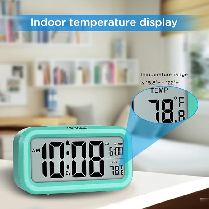Peakeep Night Light Digital Alarm Clock Battery Operated Indoor Temperature | - Image 4