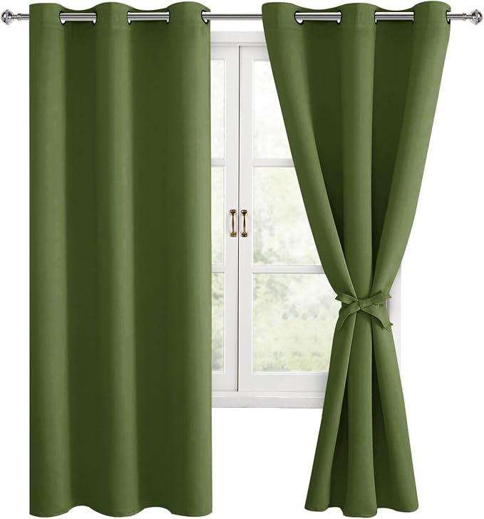 Room Darkening Curtains for Bedroom Olive Green 38x72 Inch 2 Panels | Noise - Image 8