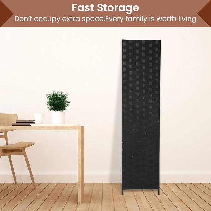 Room Divider Wall Divider 6FT 4 Panels Wood Mesh Hand-Woven Indoor Room Screen - Image 5