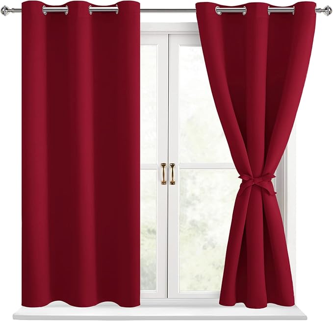 Short Blackout Curtains for Bedroom Christmas Red 38 x 45 Inch | Thermal by Hiasan