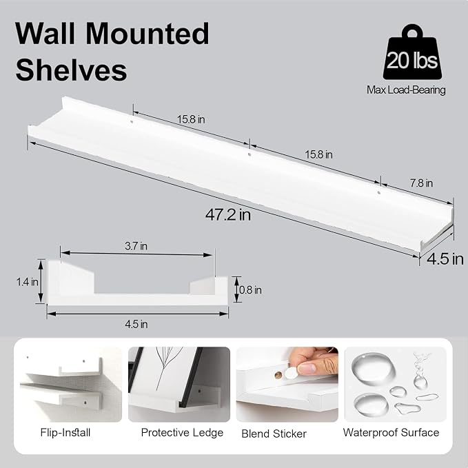 White Floating Shelves for Wall Decor, 48 in Shelf - Image 3