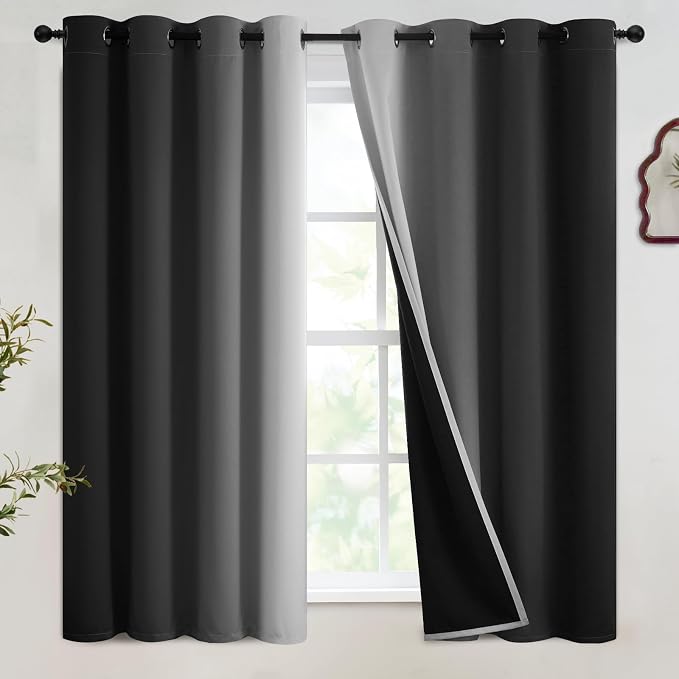 SimpleHome 100% Blackout Ombre Bedroom Curtains Black and Greyish White by SimpleHome