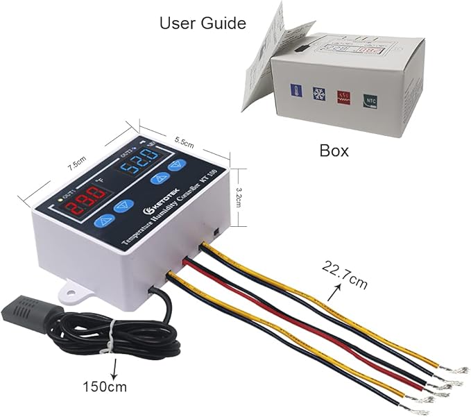 KETOTEK Temperature Humidity Controller Digital Thermostat Module 120V, Heating Cooling Humidification and dehumidification Control 110V 10A, Fahrenheit Display