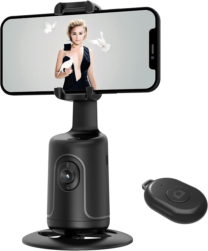 Auto Face Tracking Tripod, 360° Rotation Body Phone Camera Mount Smart Shooting Holder with Remote Selfie Stick, No App, Gesture Control, for Vlog, Tiktok