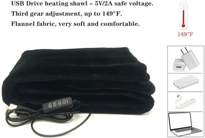 USB Heated Blanket/Shawl/Throws, 35"X23" Flannel Heating Cushion Pad Blanket for All Occasions Including Outdoor - 3 Heat Settings and 3-Hour Auto-Off (Dark Black)