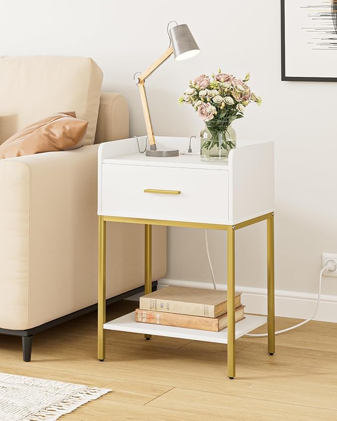 Nightstand with Charging Station, 3-Tier Bedside Table - Image 4