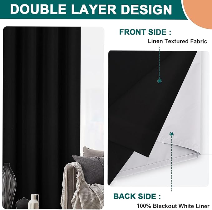 Diraysid 100% Blackout Curtains Black Curtains - Image 7
