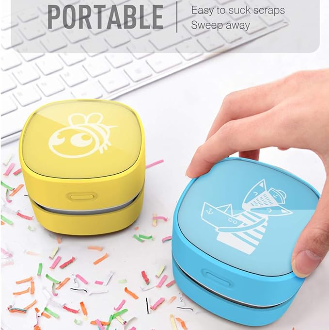 ODISTAR Desktop Vacuum Cleaner,Mini Table dust Sweeper Energy Saving,High Endurance up to 400 mins,Cordless&360º Rotatable for Cleaning Hairs,Crumbs,Computer Keyboard of Gifts for Kids (Blue)