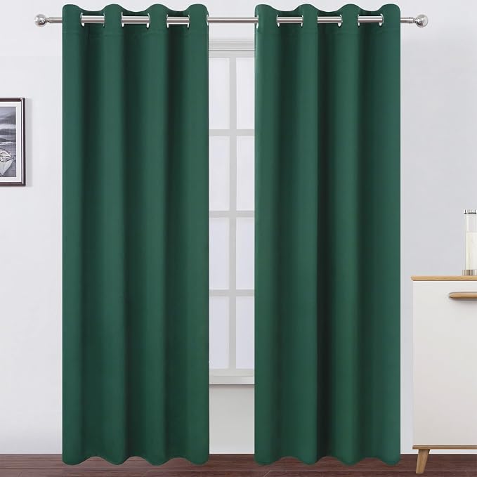 Blackout Curtains 52 x 90 Inch Long Dark Green Curtains Set of 2 Panels Room by Lemomo