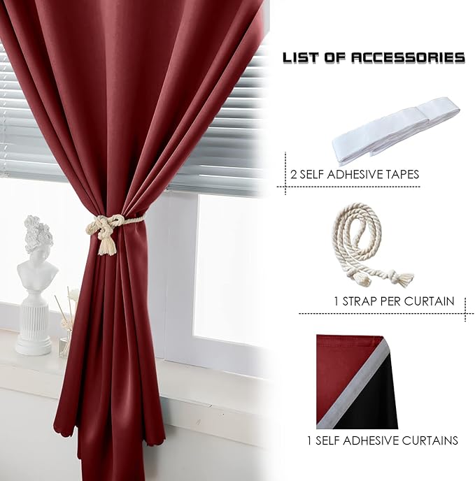 AJAZZ 100% Blackout Stick Curtain Portable Black Out Curtains Adhesive Curtains - Image 4