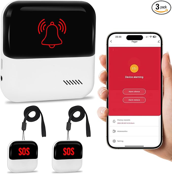 Frexiol WiFi Caregiver Pager Medical Alert Systems for Seniors No Monthly Fee App Control Alert Button for Seniors at Home,2 Call Button and 1 Receiver,for Elderly,Patients,Disabled