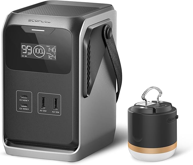 EF ECOFLOW TRAIL 200 DC Portable Power Station with Camping Lamp, 192Wh LiFePO4 Battery, 220W DC Output, Compact Power Bank for Camping, Travel, Outdoors, and Emergency Use