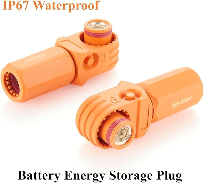90 Degree 12mm 350A 95mm² Single Core Plug for Energy Storage Battery IP67 Waterproof EV Battery Container Connector,1PC (Orange, 350A)