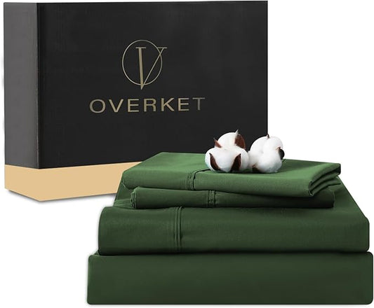100% Egyptian Cotton Sheets King Size 4PCS 1000 Thread Count Sateen Weave Soft Breathable 16-Inch Deep Pocket （King,Forest Green）