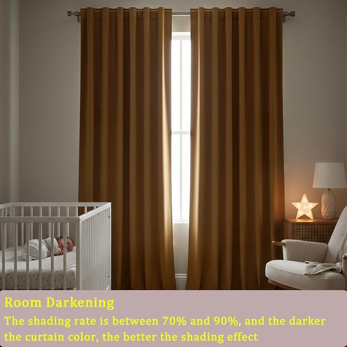 Timeper Gold Brown Velvet Curtains W42 x L96 inches 2 Panels, Light Blocking - Image 5