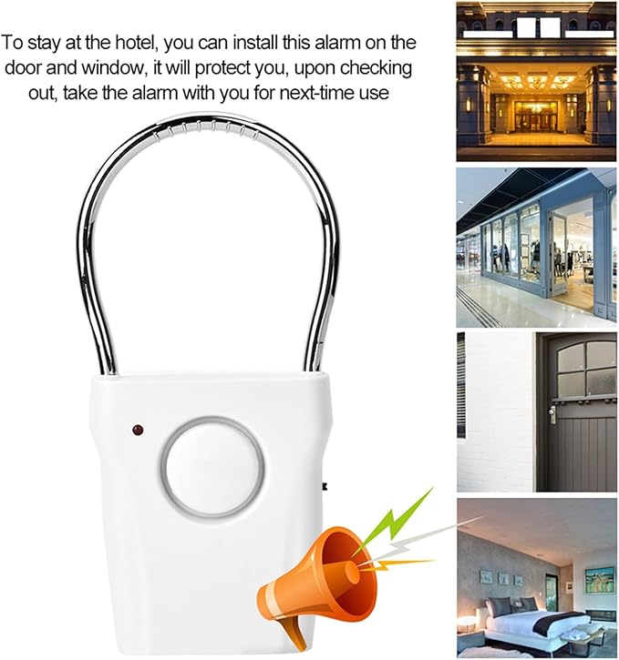 BORDSTRACT Door Handle Alarm, 120dB Vibration and Touching Triggered Portable Door and Window Alarm, for Traveling, Hotel, Apartment, Home Security