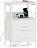 Furologee End Table with Charging Station, Nightstand with Fabric Drawers by Furologee