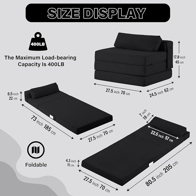 Folding Sofa Bed Chair, 4-Fold Convertible Sleeper Chair - Image 2