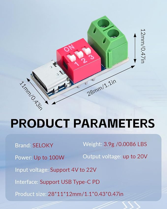 Seloky 4PCS USB-C PD/QC Fast Charge Trigger Module & Decoy Board - Dual-Port Voltage selector (5V/9V/12V/20V Output) Charger Power Delivery Boost Module