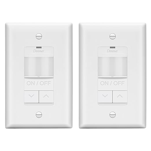 LIDER Motion Sensor Dimmer Switch for Dimmable 200W LED/CFL Lights, 3-Way, 120 V, Modern Upgrade, No Neutral Required, No Ground Required, UL Listed, Wall Plate Included, White, 2 Pack, New Version