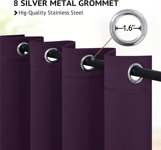 COSVIYA Grommet Room Darkening Purple Curtains 84 inch Long - Image 2