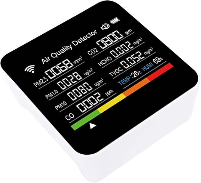 MAVIS LAVEN Smart Air Quality Detector, Portable 14 in 1 Indoor Monitor with Sensors for PM2.5 VOCs Temperature Humidity for Home Office Travel