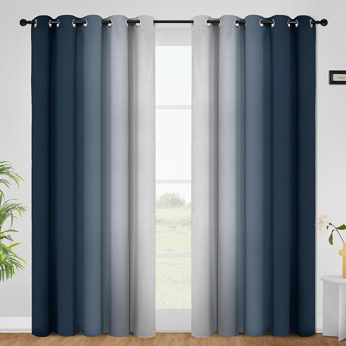 COSVIYA Grommet Room Darkening Ombre Navy Blue Curtains W62xL84 inch | Navy and by COSVIYA
