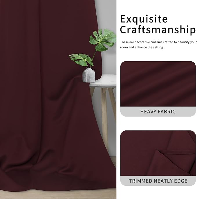Easy-Going Thermal Grommet Blackout Curtains, 2 Panels 42x63 in, Wine | - Image 5