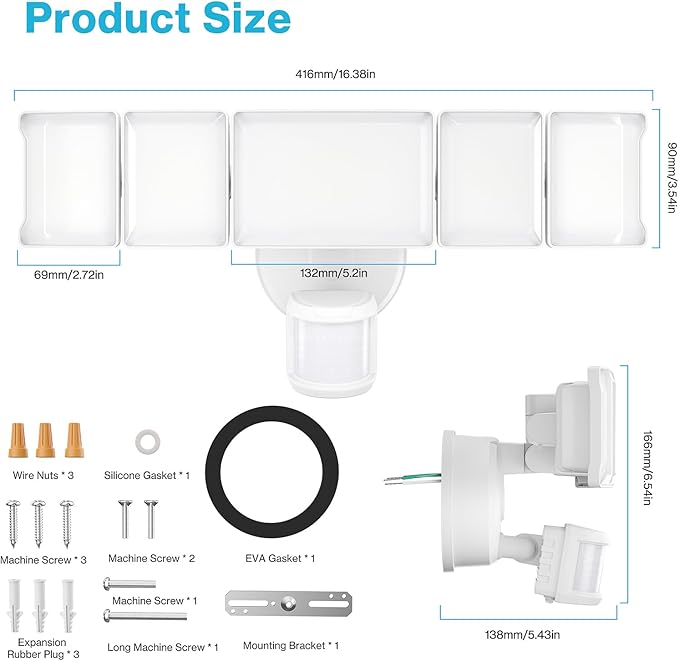 Olafus 130W Motion Sensor Outdoor Lights, 13000LM 6500K Daylight Flood Lights Outdoor Motion Sensor, Dusk to Dawn Outdoor Lighting, IP65 Waterproof Motion Detector Lights for Outside, White