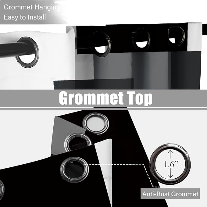 Black Grey 100% Blackout Curtains for Bedroom 84 inch Long 2 Panels Set White Gray Modern Abstract Geometric Black Out Curtains Insulated Room Darkening Window Drapes for Living Room, 52Wx84L