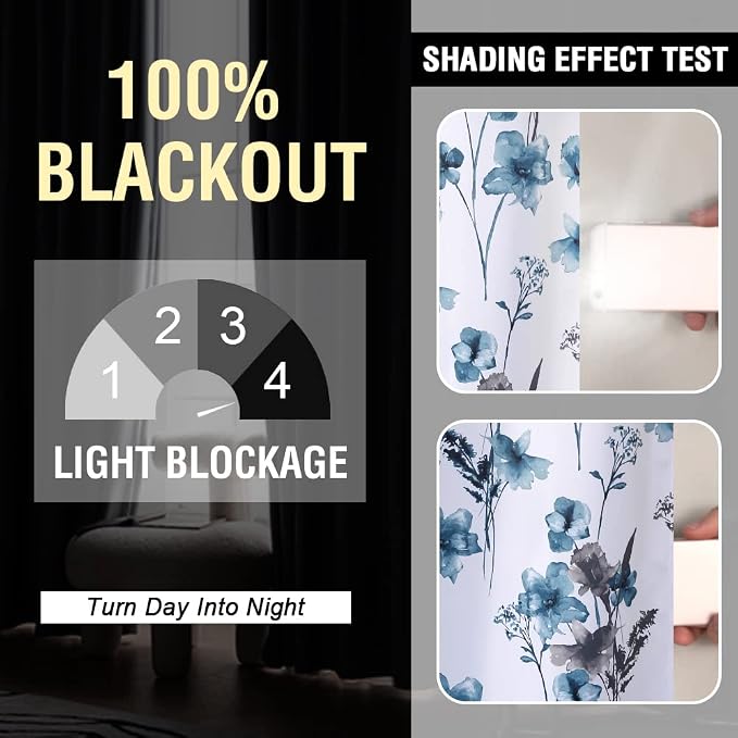 H.VERSAILTEX 100% Blackout Curtains 63 inch Length 2 Panels Set Cattleya Floral - Image 2