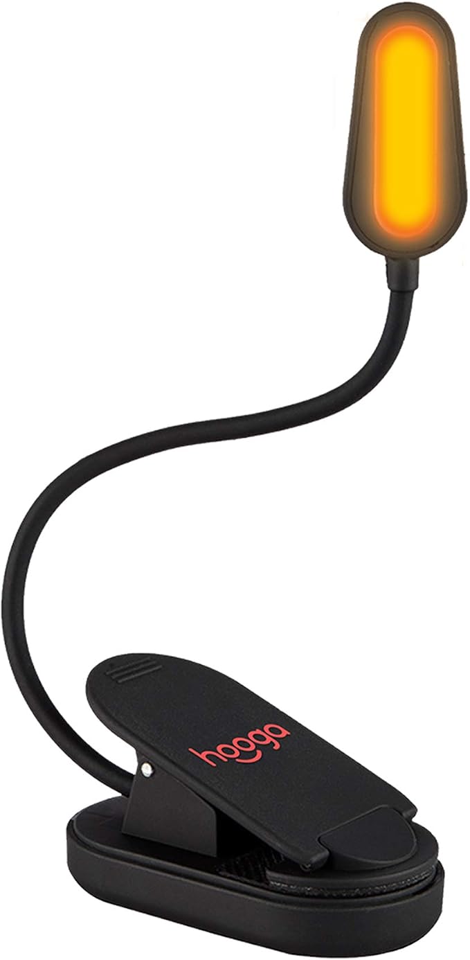 hooga Amber Book Light, Rechargeable Clip-On Blue Light Blocking LED Reading by Hooga