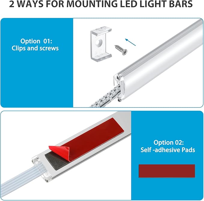 Litever Under Cabinet LED Lighting Kit. RGB Color & Bright Warm White Light. Slim Linkable LED Light Bars with Power Adapter, Controller, Extension Cords. Max 24W. Dimmable. Plug in. RGB + 3000K.