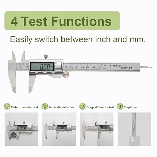 SCITOOLS All-Metal Digital Caliper 0-6" Measuring Tool, Micrometer Caliper with Auto-Off Feature, Interchangeable Between inches and millimeters for DIY/Household and 3D Printing