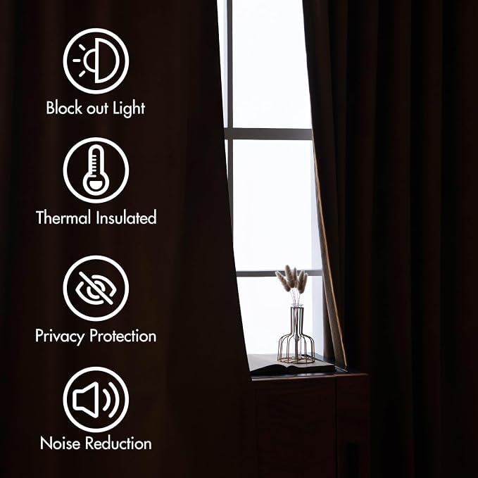 MIULEE Fall Golden Brown Velvet Blackout Curtains Pinch Pleat 52" Wx84 L | 2 - Image 7