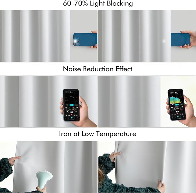 MIULEE Greyish White Back Tab Blackout Curtains 52x102 Inch Long 2 Panels | Rod - Image 5