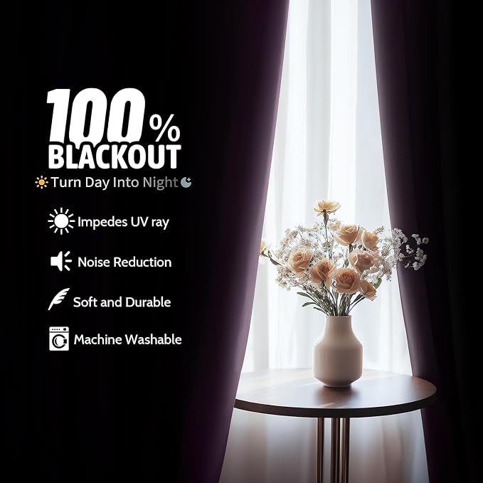 COSVIYA 100% Blackout Purple Ombre Curtains - Image 3