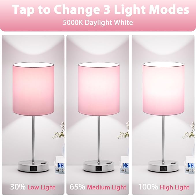 17.6" Pink Touch Lamps for Bedroom Set of 2 - Image 3