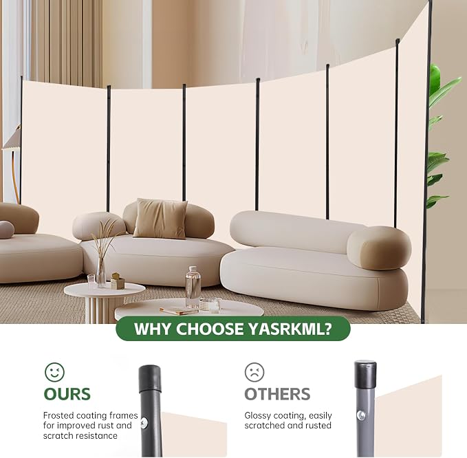 6 Panel Folding Room Divider, Sturdy Frame Freestanding Wall Divider | - Image 2