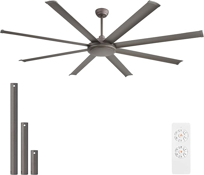 WINGBO 80 Inch Industrial Ceiling Fan without Light, 8 Aluminum Blades Ceiling Fan No Light, 6-Speed Reversible Noiseless DC Motor for Kitchen Bedroom Living Room, Charcoal Gray