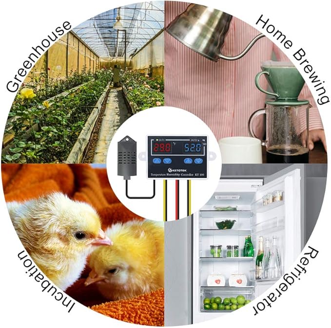 KETOTEK Temperature Humidity Controller Digital Thermostat Module 120V, Heating Cooling Humidification and dehumidification Control 110V 10A, Fahrenheit Display