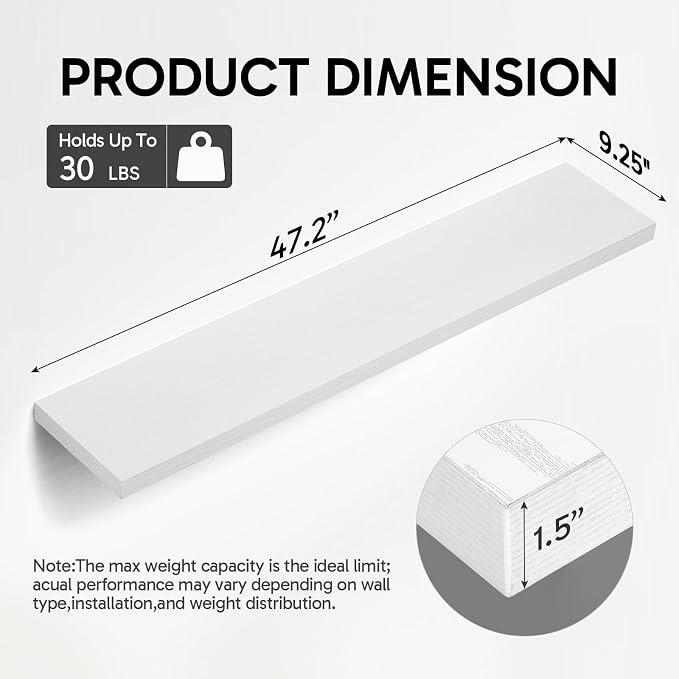BAYKA White Floating Shelves 47.2in, Wall Mounted - Image 3