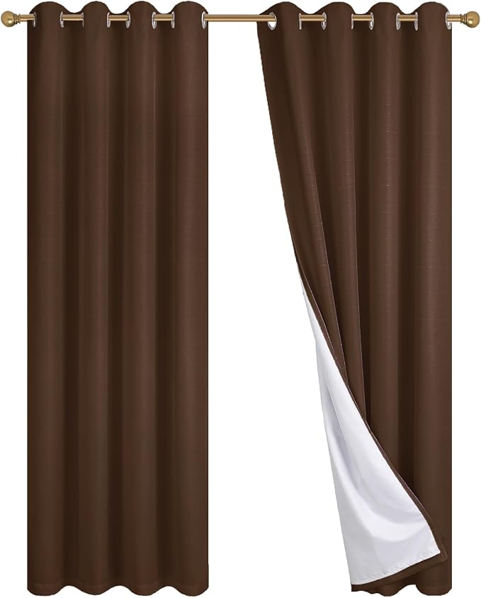 Diraysid 100% Blackout Curtains Chocolate Brown Linen Curtains - Image 9